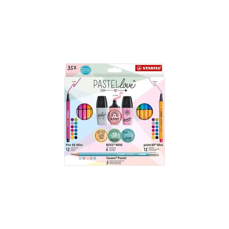 Stabilo Pastellove Confezione da 35 pennarelli e marcatori - 12 mini pennarelli Premium Pen 68. 12 mini pennarelli Point