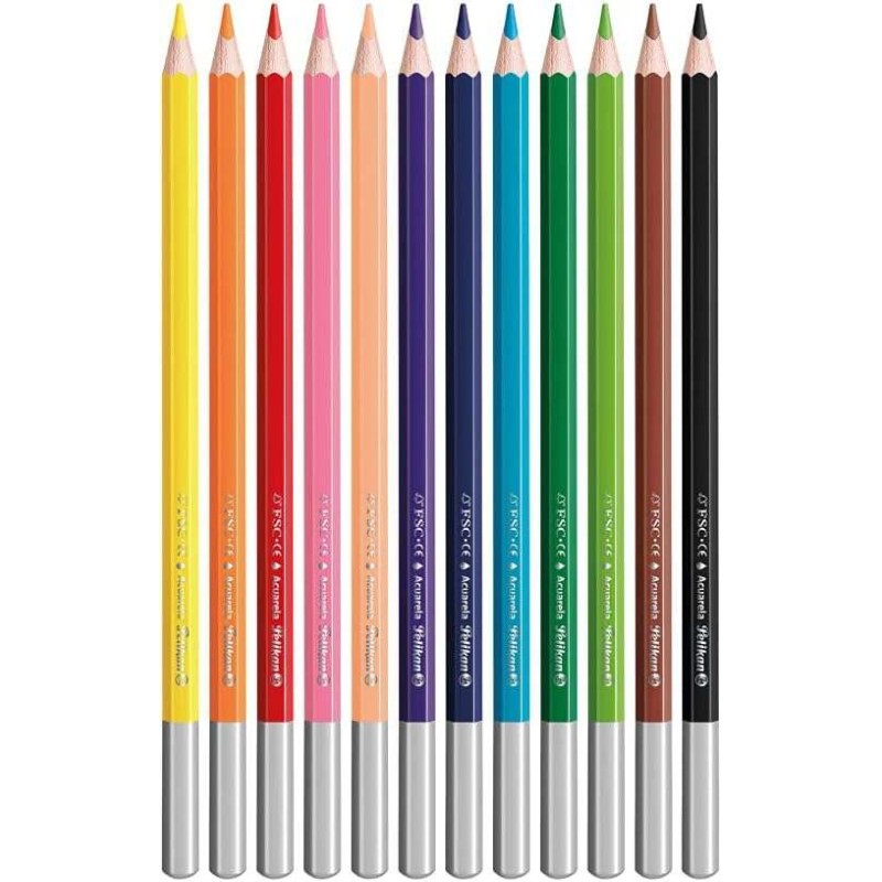 Pelikan Confezione da 12 matite esagonali con pennello - Acquerello - Acquerello - Include pennello - FSC