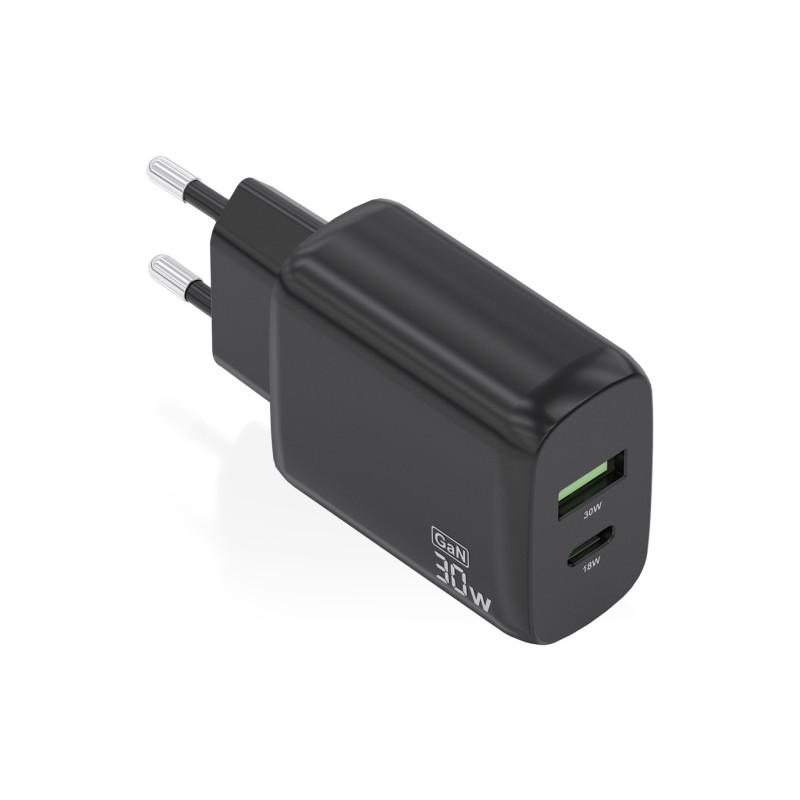 Caricabatterie Aisens GaN 30W - 1xUSB-C PD3.0 QC4.0 - 1xUSB-A QC3.0 - Colore nero