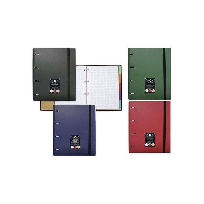 Raccoglitore ad anelli Bismark con 100 fogli di ricambio A4 + 5 divisori + busta per documenti - Colori assortiti - Colo