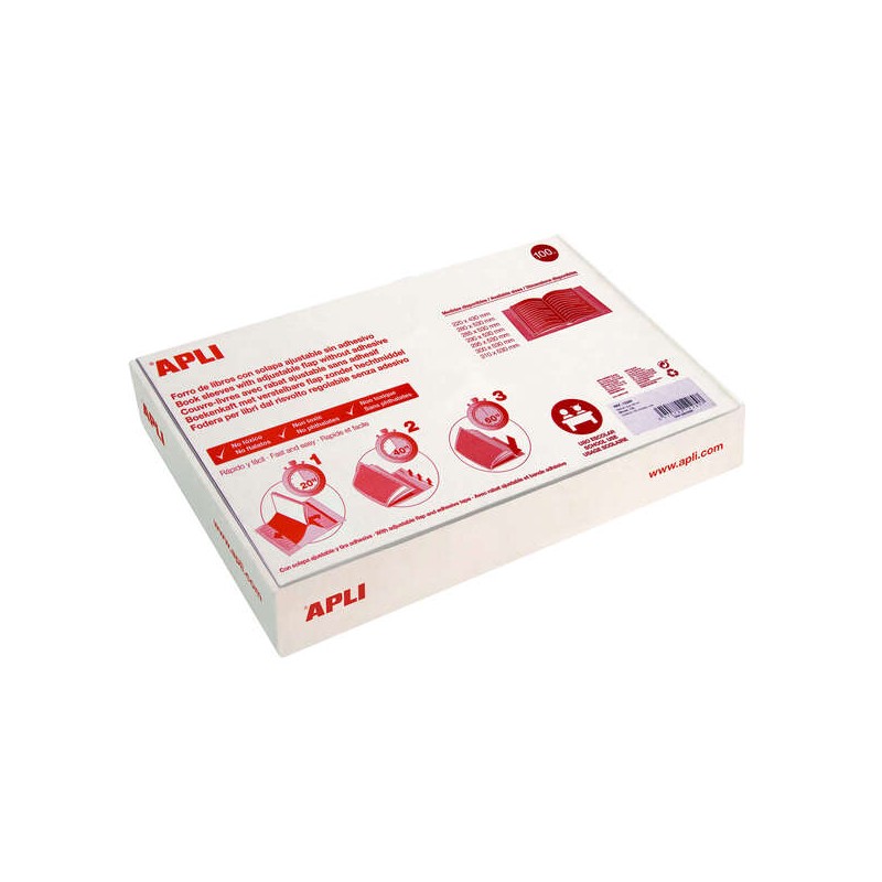Apli Scatola di 100 copertine per libri 290 mm PVC 130 micron - Lembo autoregolabile - Fodera facile in 3 fasi - Traspar