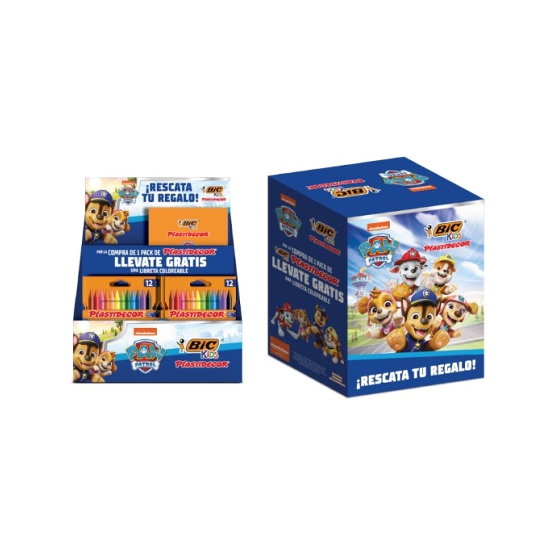 Bic Kids Canine Patrol Display Plastidecor con 24 confezioni da 12 matite a cera + 24 libri da colorare Canine Patrol in