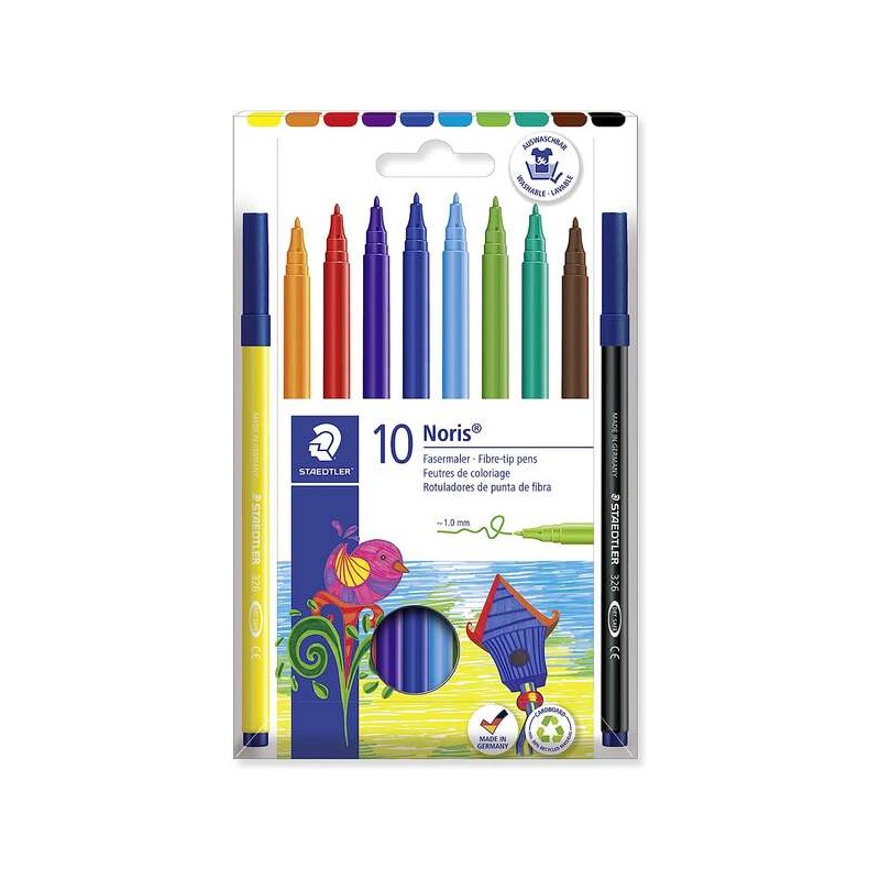 Staedtler 326 Confezione da 10 penne con punta in fibra - Tratto 1.0 mm circa - Resistente alla pressione - Inchiostro a