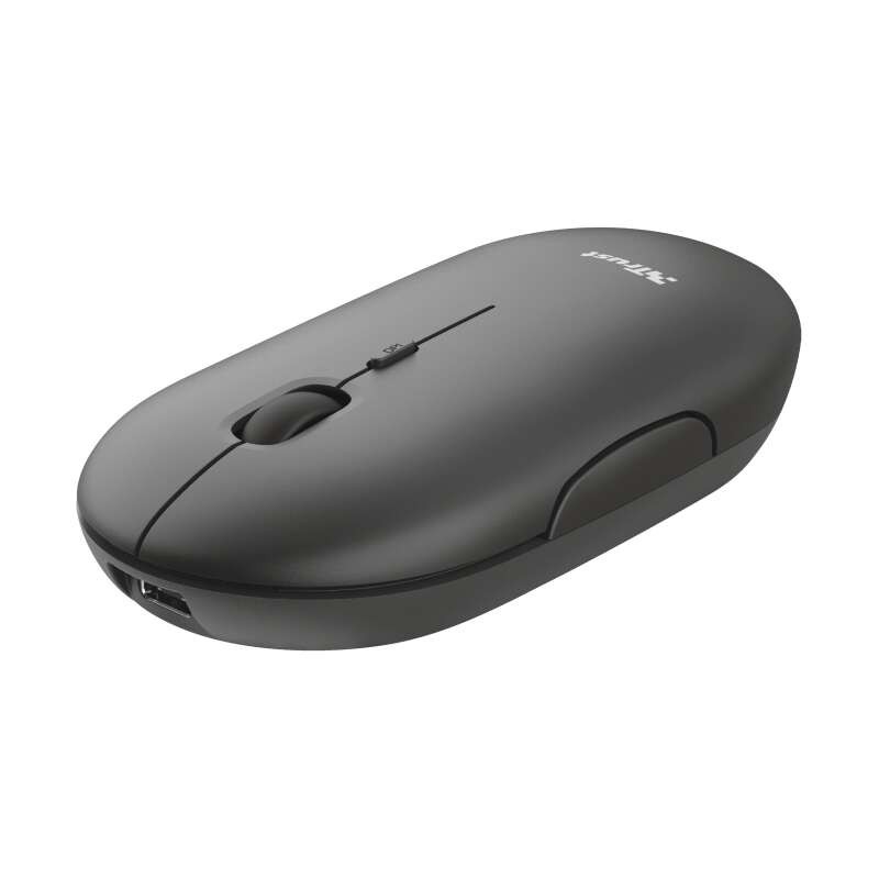 Trust Puck Mouse ricaricabile senza fili a 1600 dpi - 3 pulsanti silenziosi - Ultra sottile - Uso ambidestro - Nero