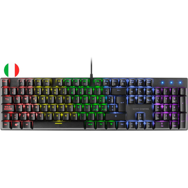 Tastiera meccanica RGB Mars Gaming MK422 - Tecnologia antipolvere - Effetti luminosi arcobaleno - Tasti ultraresistenti 