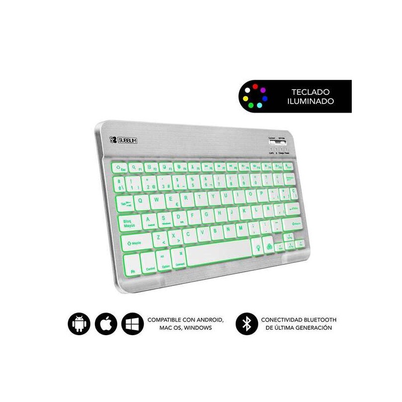Tastiera Bt retroilluminata intelligente Subblim - Connettività Bluetooth 30 - Illuminazione regolabile a 7 colori - De