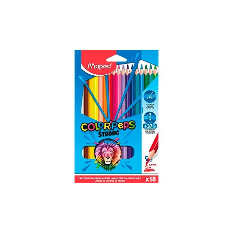 Maped Color'Peps Strong Confezione da 18 matite colorate triangolari - mina 3.2 mm - senza legno - punta ultra resistent