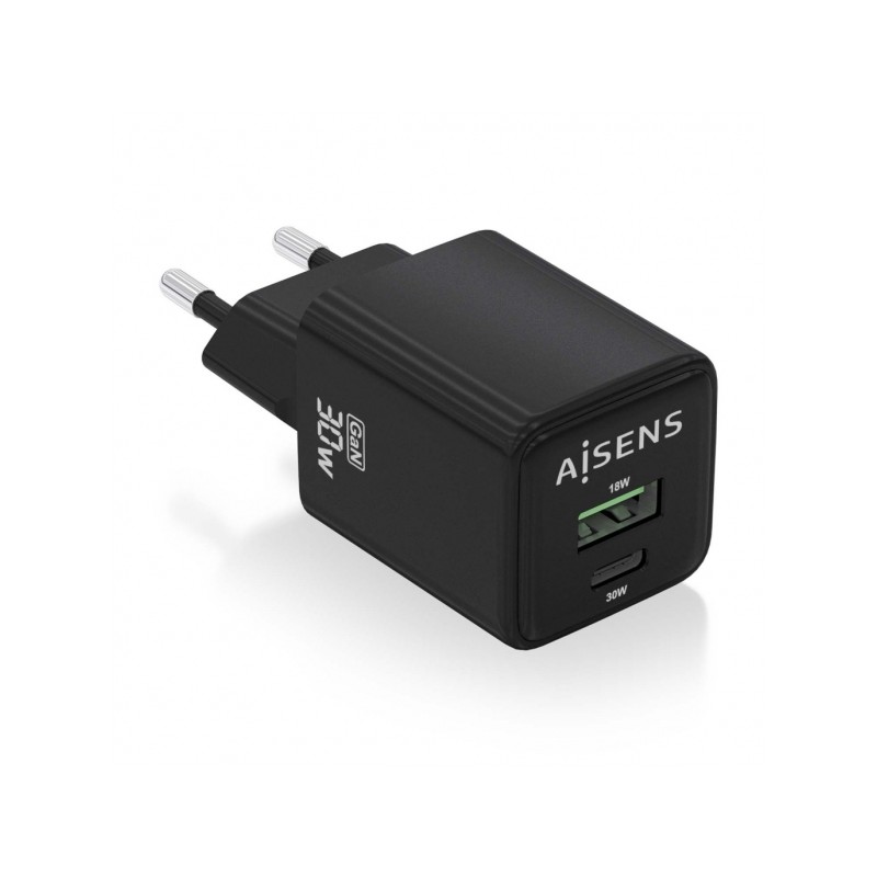 Caricatore Aisens USB-C 30W - Alta efficienza energetica - Tecnologia AI per la ricarica rapida - Protezioni di sicurezz