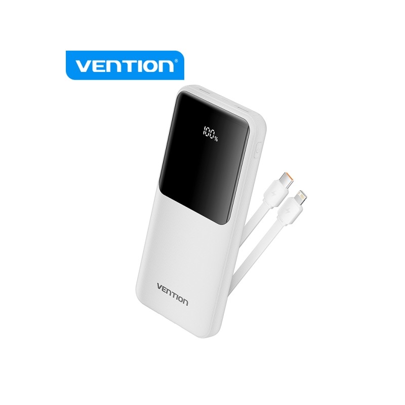 Vention Power Bank 10.000mAh - Interfacce USB multiple - Ricarica rapida - Uscita 3A - Colore bianco