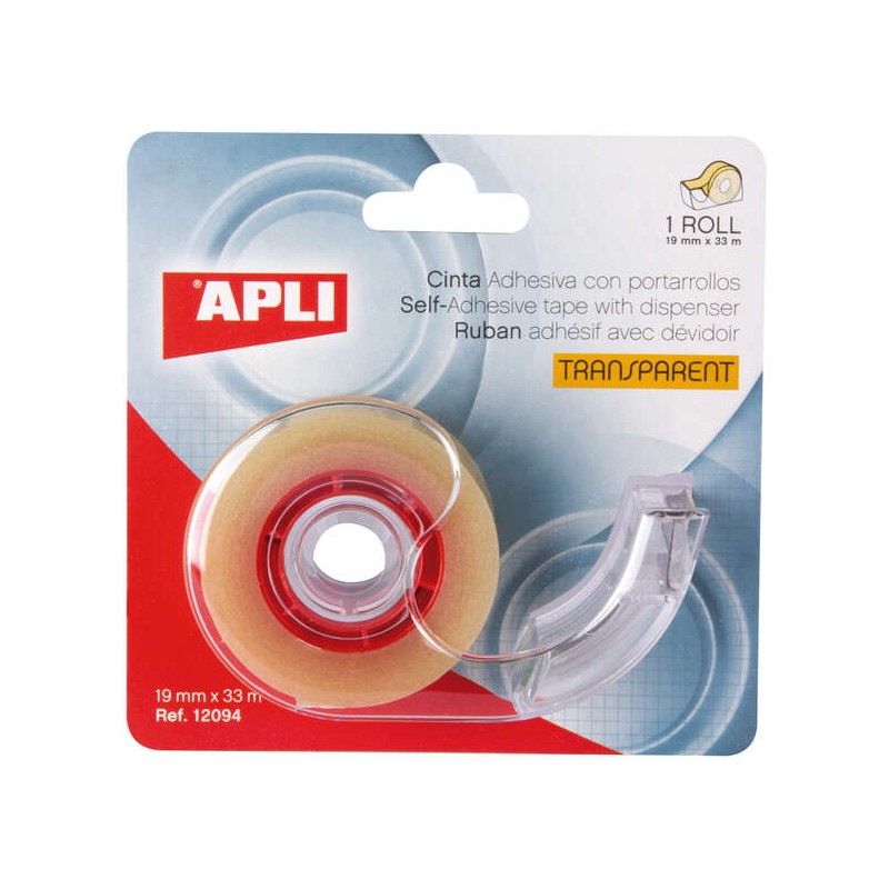 Apli Home Porta-nastro con nastro adesivo trasparente - 19 mm x 33 m - Facile da usare e da trasportare - Ideale per la 