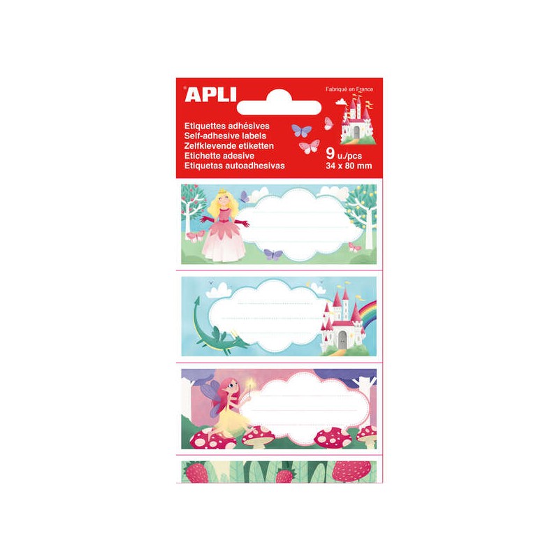Adesivi Apli School Princess - Dimensioni 81x36 mm - 9 adesivi in 3 fogli - Adesivi permanenti di alta qualità - Design