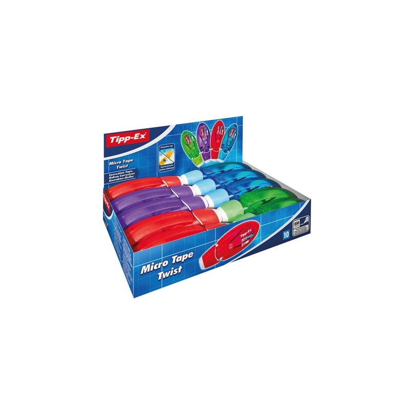 Tipp-Ex Micro Tape Twist Display con 10 nastri di correzione 5mm x 8m - Testina rotante - Scrittura istantanea - Colori 