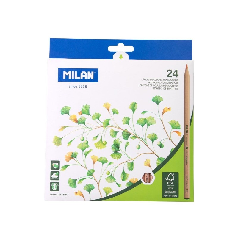 Milan Confezione da 24 matite colorate esagonali - mina 2.9 mm - resistenti alla frantumazione - legno certificato FSC -