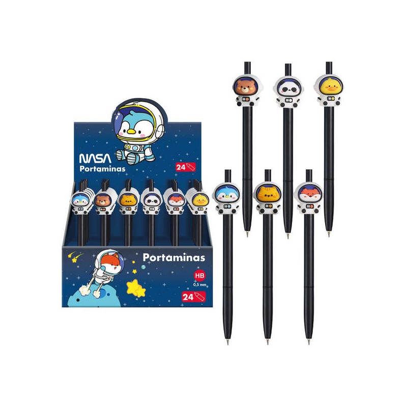 Espositore Dohe da 24 matite meccaniche 0.5 mm - impugnatura in gomma - decorato con motivi di astronauti-animali