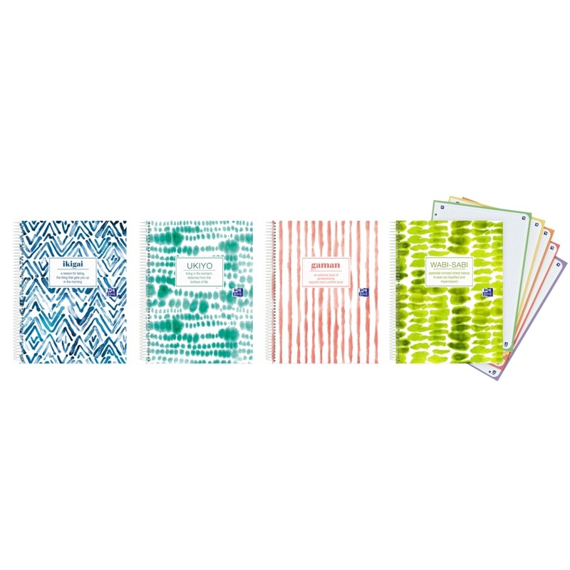 Oxford Japandi A4+ Europeanbook 5 Hardback - Taccuino con 120 fogli - Formato A4+ - Griglia 5x5 - 4 modelli disponibili