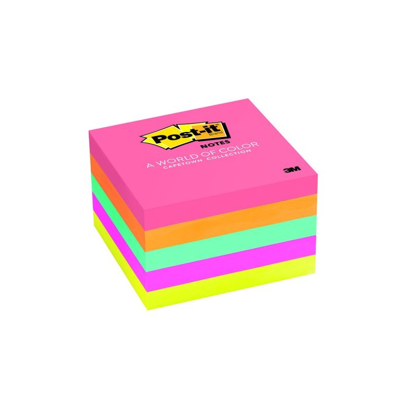 Blocchetto di 500 foglietti adesivi rimovibili colori neon 76x76 mm - Carta certificata PEFC - Colori assortiti