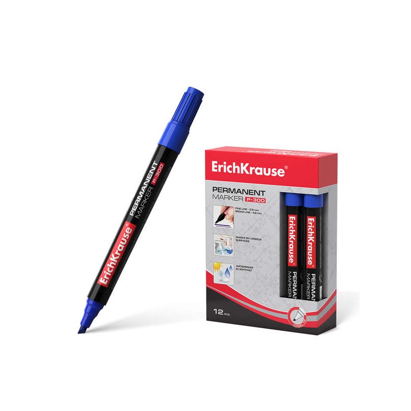 Erichkrause Marcatore permanente P-300 - Punta smussata - Resistente all'acqua e ai raggi UV - Colore blu