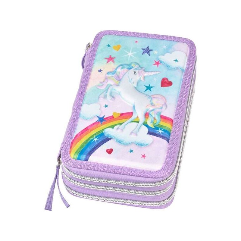 Faber-Castell Unicorn Design Astuccio per matite a 3 livelli con contenuto standard: Gomma. 1 temperamatite. 1 matita di