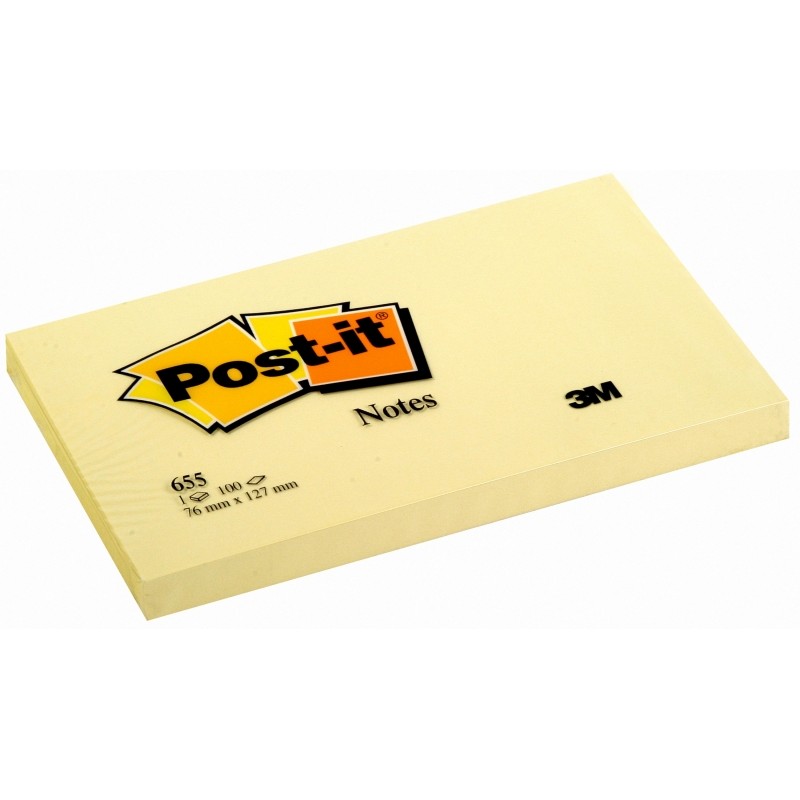 Blocchetto di 100 foglietti adesivi rimovibili giallo canarino 76x127 mm - Carta certificata PEFC - 7100090881 - Colore 