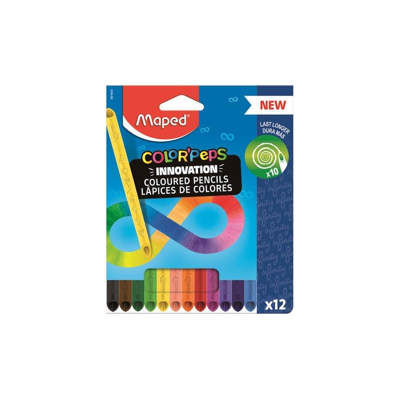 Maped Color`Peps Infinity Confezione da 12 matite colorate a lunga durata - interamente in piombo - Colori assortiti