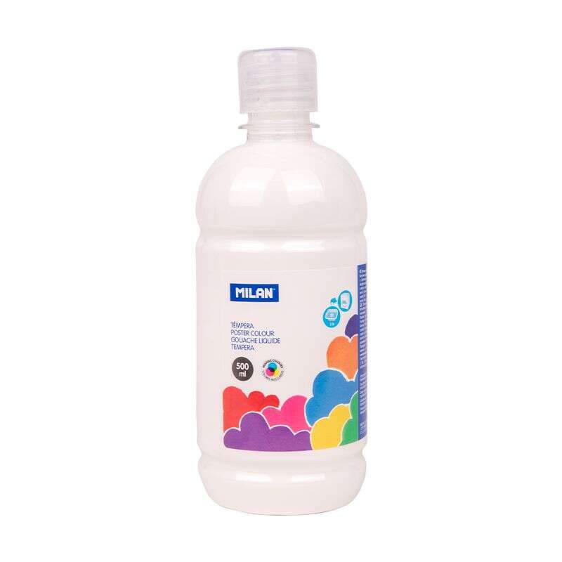 Bottiglia di tempera Milano 500ml - Tappo dosatore - Asciugatura rapida - Miscelabile - Colore bianco