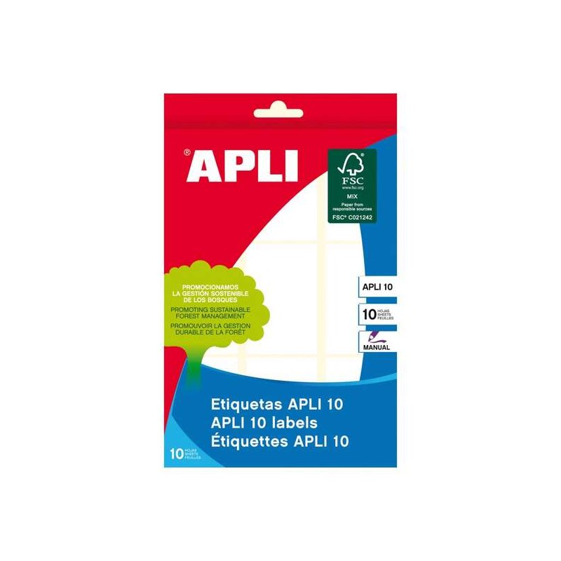 Apli Confezione da 90 etichette rettangolari 34x53 mm - 10 fogli per 9 etichette - Adesivi permanenti - Ideali per scriv