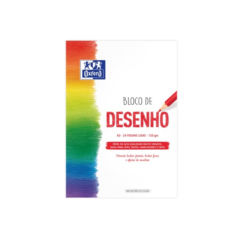 Blocco da disegno Oxford School A3 incollato - Copertina morbida/Dorso rigido - 24 fogli 120gr - Carta normale