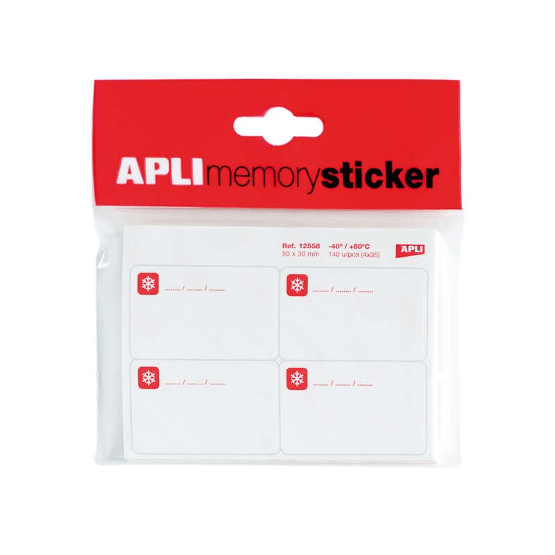 Apli Memory Sticker Confezione da 140 Adesivi speciali per congelatore 50x30mm - 35 fogli x 4 adesivi - Bordi smussati -