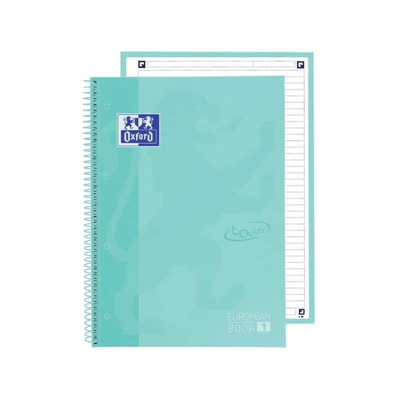 Oxford School Touch Europeanbook 1 Notebook A4+ 80 fogli microperforati 1 riga - Copertina rigida - Colore menta ghiacci