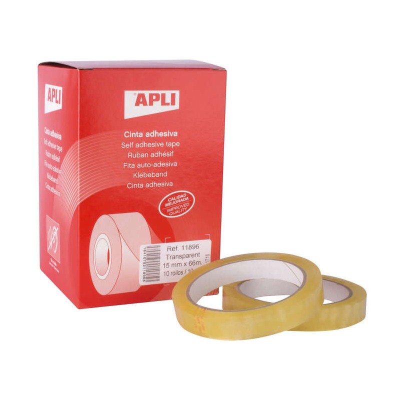 Apli Nastro adesivo trasparente 15 mm x 66 m - Impermeabile e resistente alle intemperie - Facile da tagliare con le man