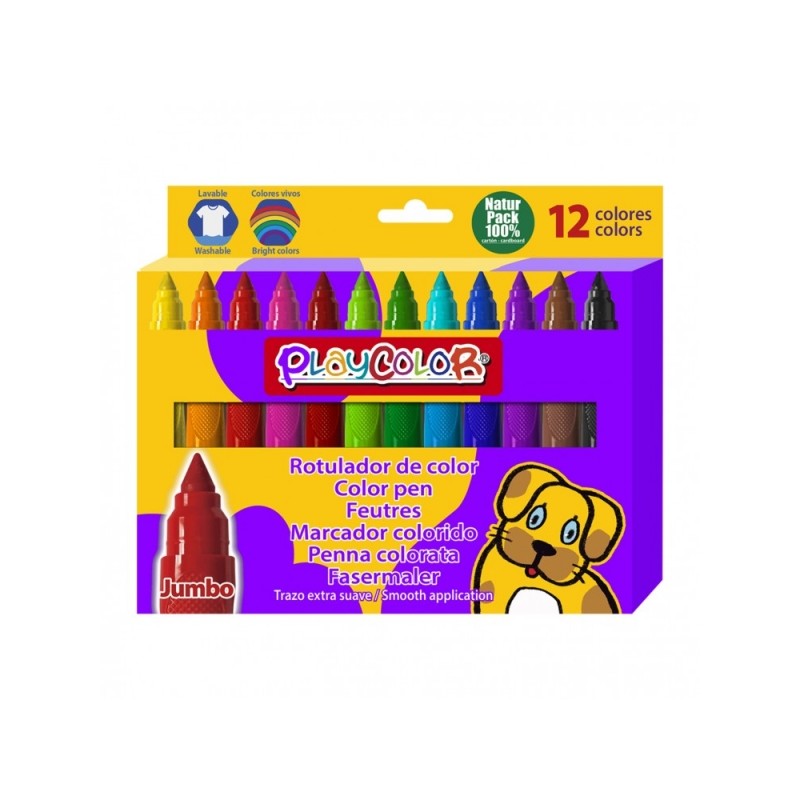 PlayColor Jumbo Basic Confezione da 12 pennarelli extra morbidi e spessi - Affidabili e sicuri - Punta bloccata - Cappuc