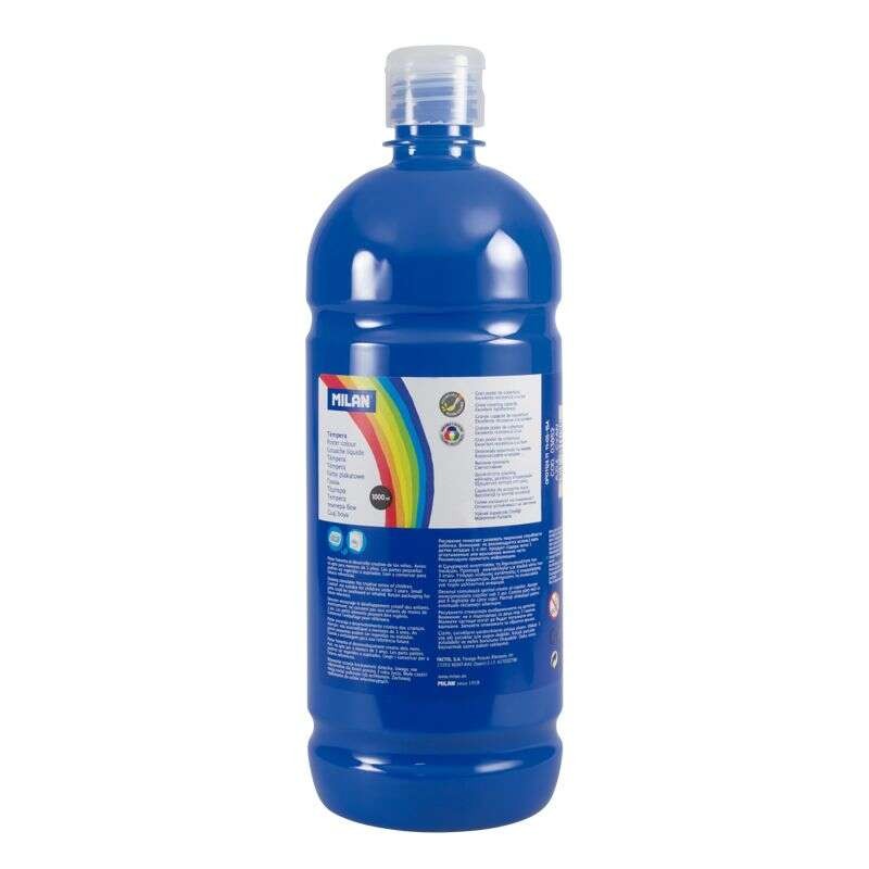 Milano Bottiglia di tempera da 1000 ml - Tappo dosatore - Asciugatura rapida - Miscelabile - Colore blu ciano