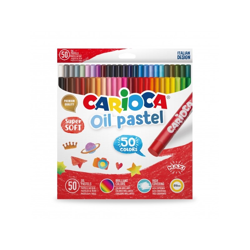 Confezione da 50 pastelli a olio Carioca - Colori vivaci - Lavabili - Resistenti alla luce - Coprenti - Facili da miscel