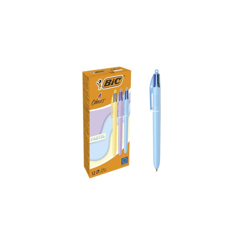 Bic 4 Colori Pastello Penna a sfera retrattile - Punta media 1.0 mm - Inchiostro a base d'olio - Fusto colori pastello -