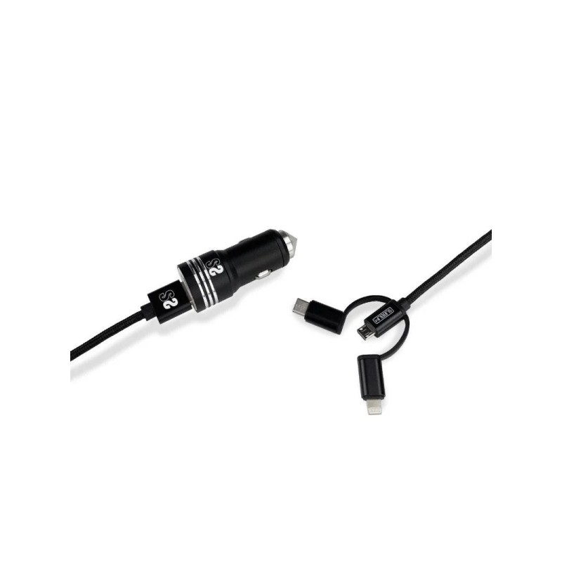 Caricatore da auto Subblim Dual USB - Lunghezza 1m - Carica rapida fino a 2.400Amp/12W - Esterno in fibra di nylon resis
