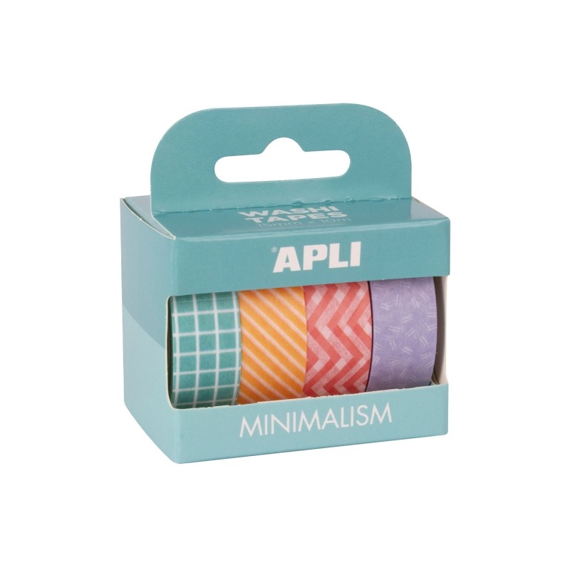 Apli Minimalism Confezione con 4 nastri adesivi in carta Washi 15mmx10m - 4 disegni diversi - Decorazione e artigianato