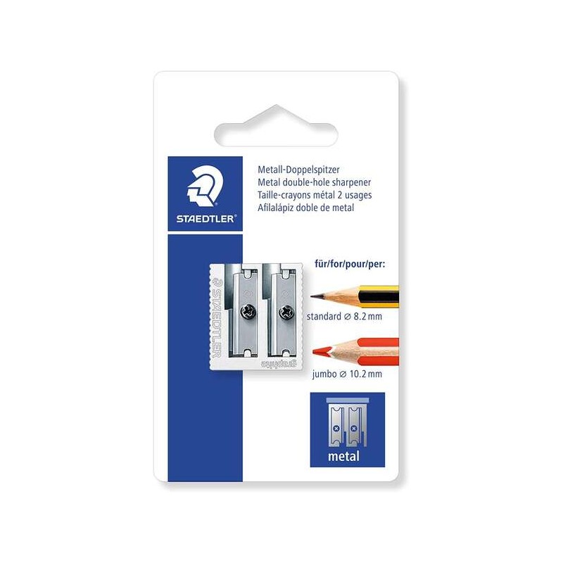 Temperamatite in metallo Staedtler con lama in metallo - Angolo di affilatura di 23° e 30° - 2 fori