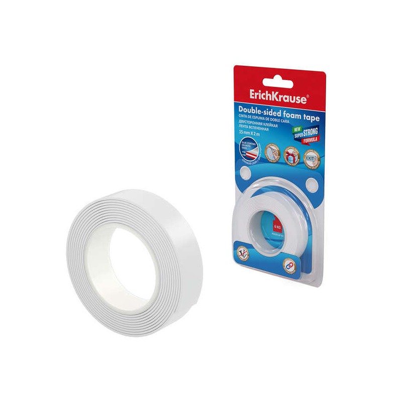 Nastro biadesivo in schiuma Erichkrause 15mmx1mmx2m - Alta adesione - Colore bianco