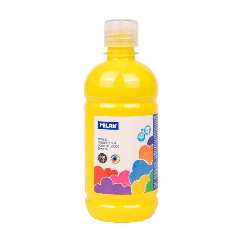 Bottiglia di tempera Milano 500ml - Tappo dosatore - Asciugatura rapida - Miscelabile - Colore giallo
