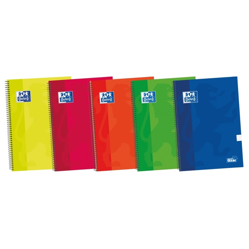 Quaderno a spirale Oxford School Classic WriteeErase Fº - Copertina rigida - Griglia 5x5 con margine - 80 fogli - Color