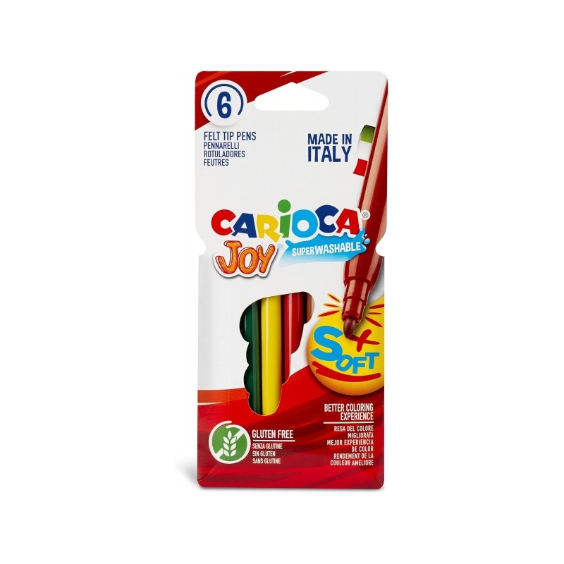 Carioca Joy Paperboard Confezione da 6 pennarelli a punta fine - punta da 2.6 mm - super lavabili - ideali per disegnare