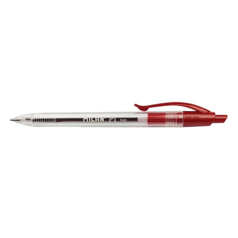 Penna a sfera retrattile Milan P1 - Punta tonda 1 mm - Fusto trasparente - Colore rosso
