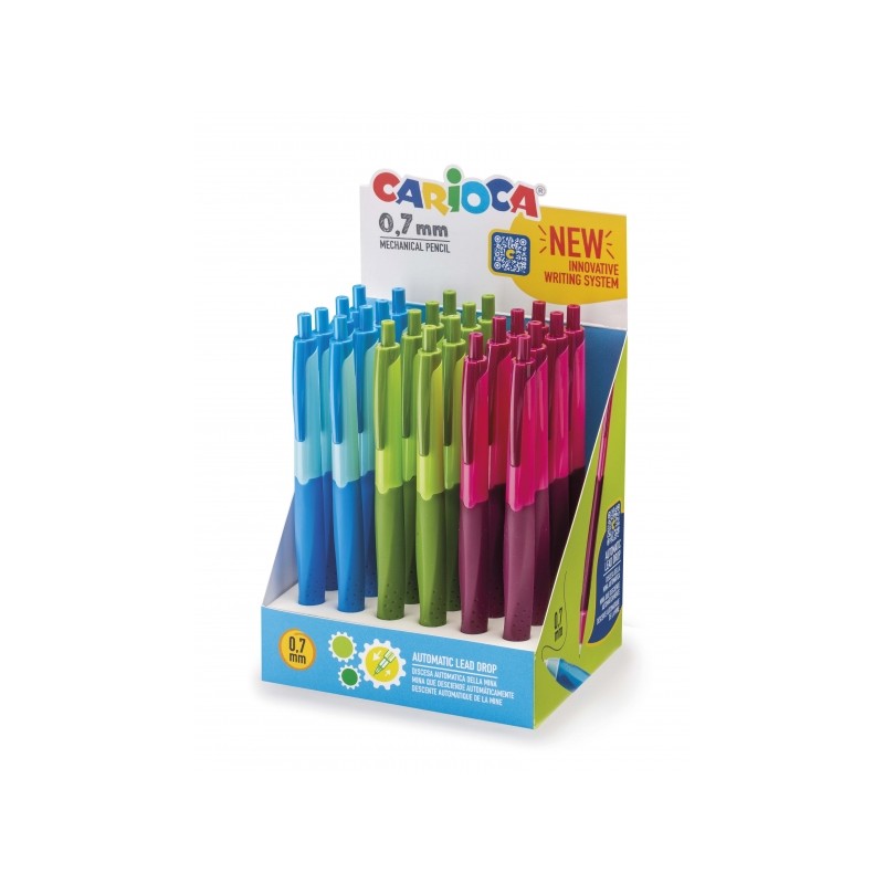 Display Carioca di 24 matite meccaniche automatiche - Ø 0.7 mm - discesa automatica della mina - impugnatura antibatter