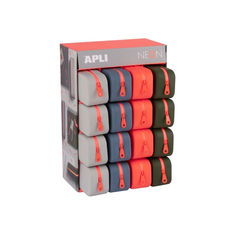 Apli Neon Display di 16 custodie rettangolari in silicone - Cerniera idrorepellente - Misure 75x185x55 mm - Colori assor