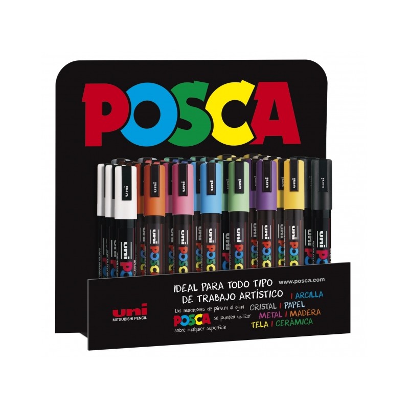 Posca PC-5M Display di 36 pennarelli - Punta 1.8-2.5 mm - Inchiostro a base d'acqua - Non permanente - Resistente alla l