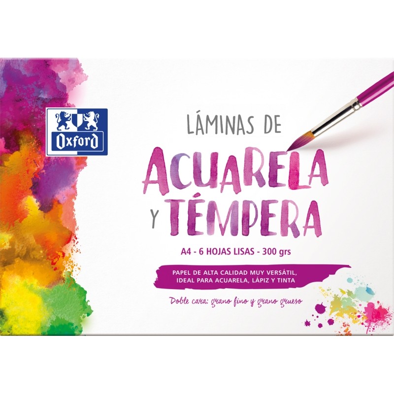 Oxford School Painting Watercolour e Tempera Colour Sheet Envelope A4 - 6 fogli da 300 g/m² - Ideale per i progetti sco