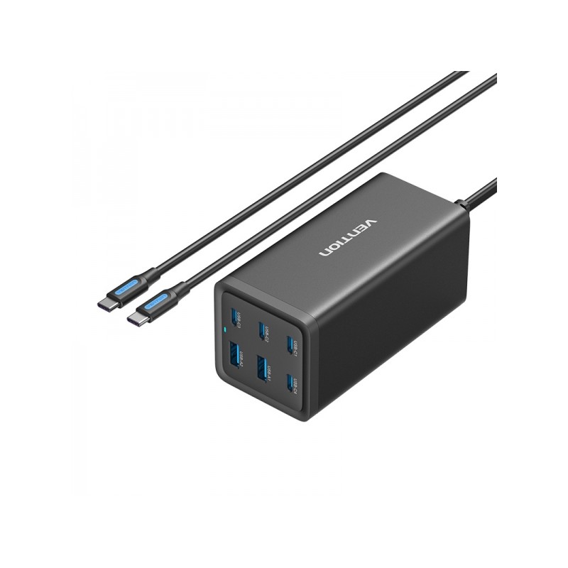 Vention GaN Caricabatterie portatile 6 porte (200W/140W/45W/20W/18W/18W) - Kit di cavi nero UE