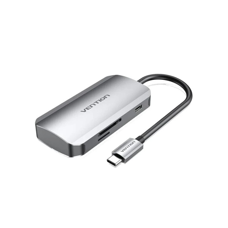 Vention Hub 6 in 1 da USB-C a 3x USB3.0. lettore di schede SD/MicroSD. USB-C PD100W - Lunghezza cavo 0.15 m - Colore gri