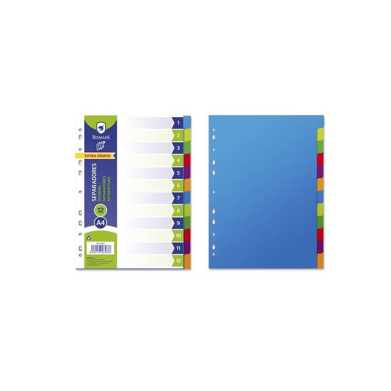 Bismark Confezione da 12 divisori - Formato A4 - Extra spessi - In propilene - Colori assortiti