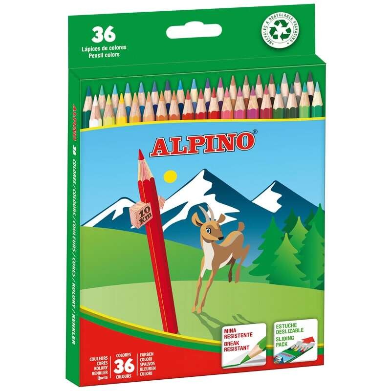 Alpino Confezione da 36 matite colorate creative - mina 3 mm - resistente agli urti - vassoio rimovibile - colori vivaci